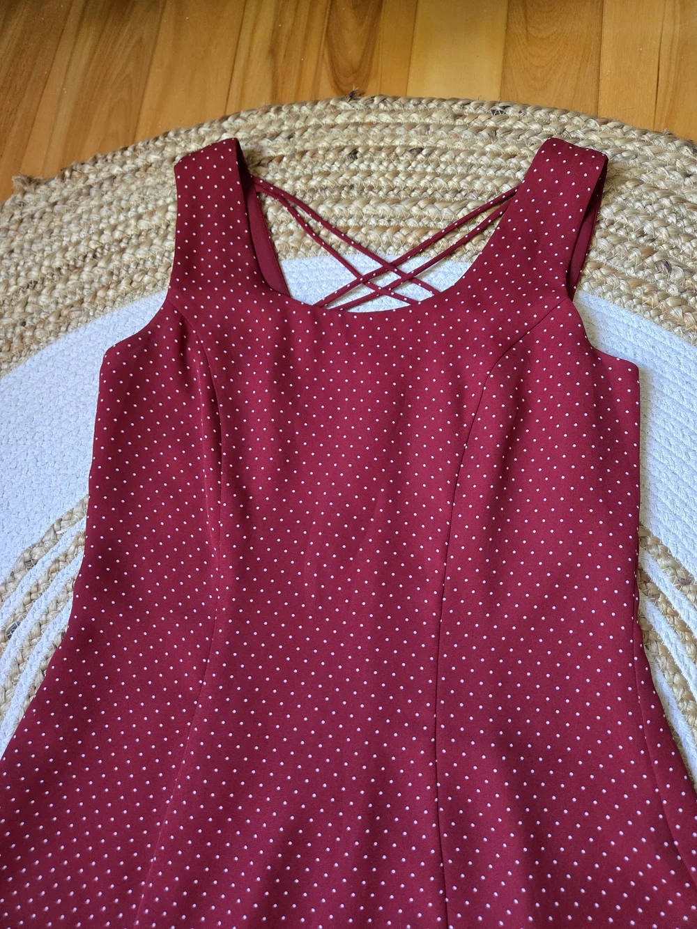 Vintage 90s Burgundy Polka Dot Midi Dress Retro Pin-Up Romantic Casual Chic - Picture 3 of 16